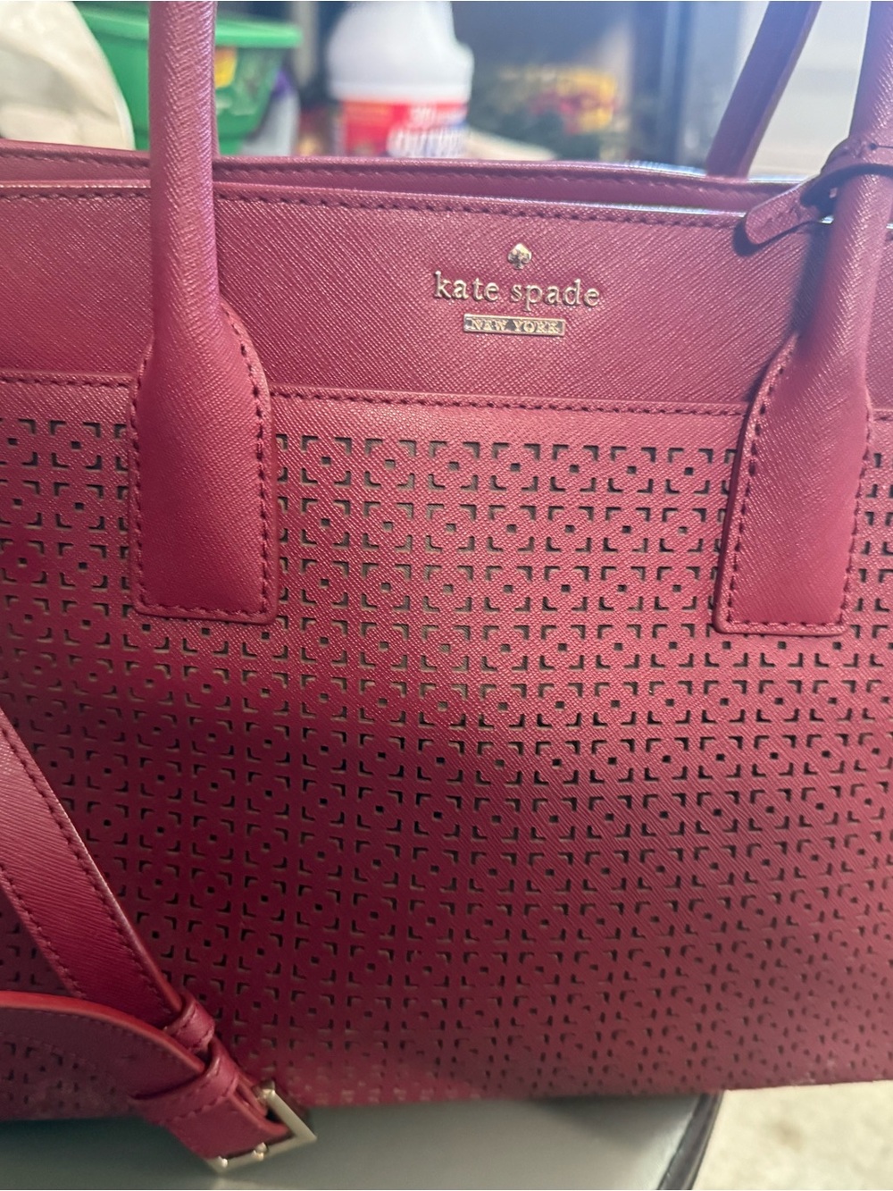 kate spade Perforated Leather Tote in Berry Wine
